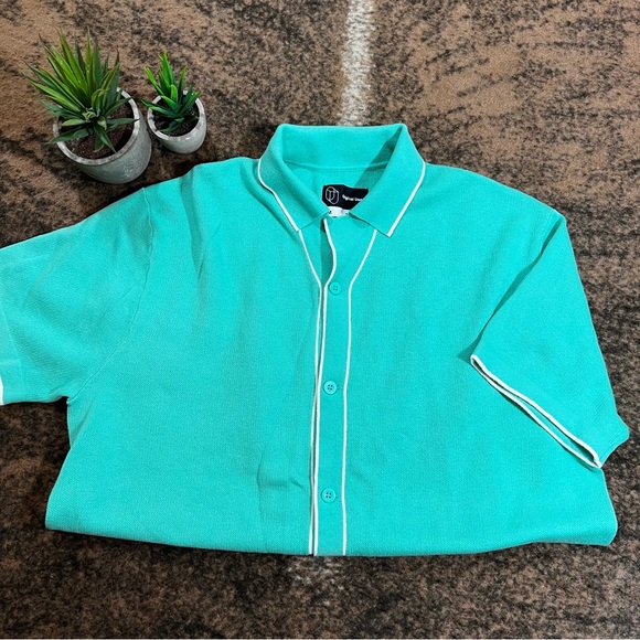 Men’s Short Sleeve Retro Polo Shirt - Turquoise Green - Original Use - Like NEW - Picture 4 of 6